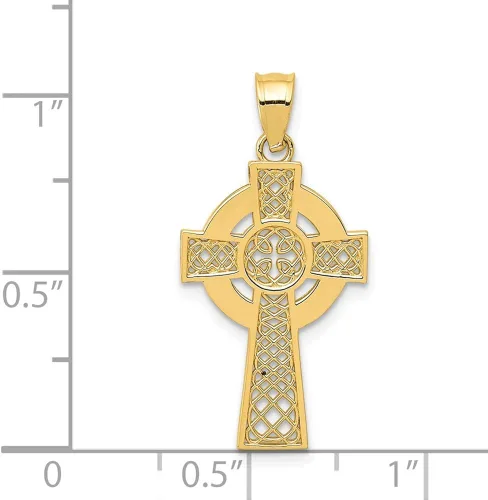 Miniatura 4 de Colgante de cruz de Claddagh irlandés de oro amarillo macizo de 14 k