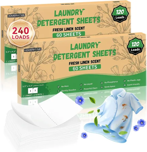 Miniatura 8 de Sábanas de detergente para ropa – Aroma de lino fresco, 200 cargas (100 hojas), sin plástico para viajes, dormitorios, hogar, apartamentos