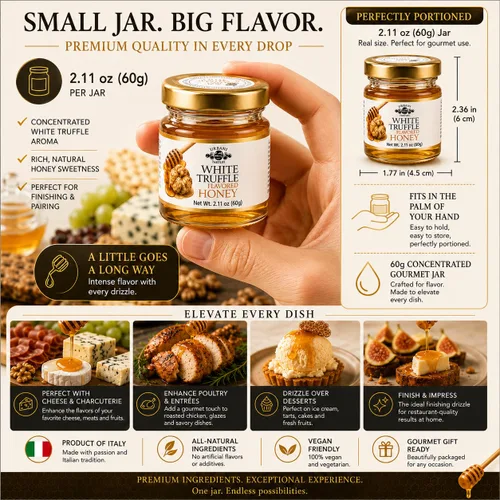 Miniatura 3 de Urbani Truffles, Miel de trufa blanca con infusión Sabor gourmet de Italia Ideal para aves de corral, frutas y queso Miel italiana totalmente