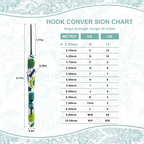 Miniatura 2 de 2.25mm Gancho de Ganchillo Looen, Mango Ergonómico para Manos Artríticas, Agujas de Tejer de Goma Suave Extra Largas para Principiantes de Crochet