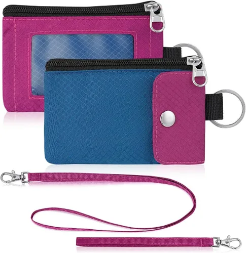 Miniatura 21 de Artpaxy Cartera minimalista para hombres y mujeres, llavero con bloqueo RFID, con cremallera, pequeña cartera con ventana de identificación, 2