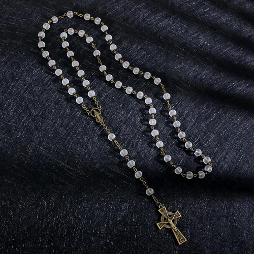 Miniatura 74 de KOMI Rosario de cuentas católicas para mujer, collar de cuentas de rosario con cruz de crucifijo, perlas de cristal, rosario, rosarios, católicos