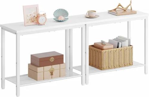 Miniatura 12 de Hoctieon Mesa auxiliar de 2 niveles, mesa auxiliar para sofá, mesa auxiliar estrecha con almacenamiento, mesita de noche delgada para espacios