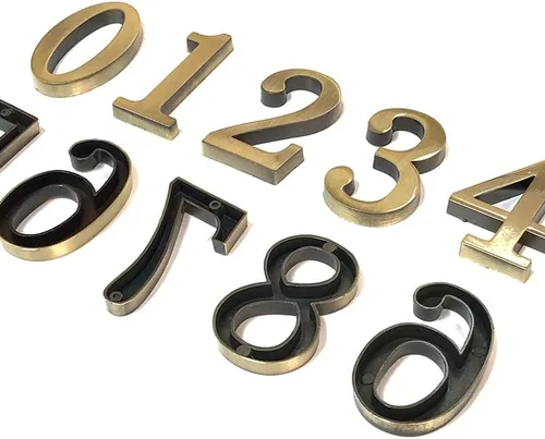 Miniatura 4 de Números de buzón de 2 pulgadas de aleación de zinc hueca, números de dirección de puerta 3D autoadhesivos para casa, apartamento, oficina, bronce