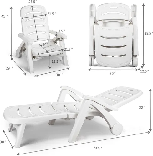 Miniatura 3 de Giantex Tumbona plegable con ruedas, silla de patio al aire libre, tumbona ajustable con ruedas reclinable de 5 posiciones con reposabrazos