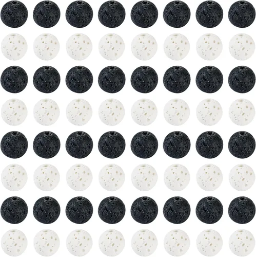Craftdady 360 cuentas de lava natural de 0.315 pulgadas (0.315 in), cuentas redondas de piedra blanca y negra, cuentas espaciadoras sueltas para
