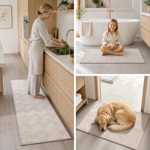 Miniatura 8 de YIHOUSE Beige Bathroom Rugs 17"x24", Quick Dry Non Slip Bath Rug, Absorbent Machine Washable Thin Bath Mat for Restroom Floor Tub Laundry Room Home