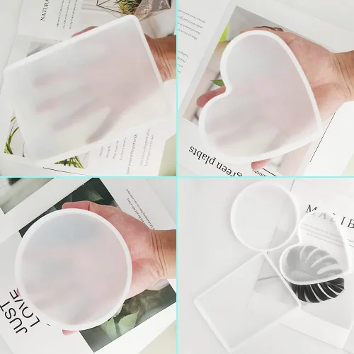 Miniatura 5 de findTop 3 moldes de silicona con 2 pinzas, incluye molde redondo, rectangular y en forma de corazón para posavasos decorativos de bricolaje
