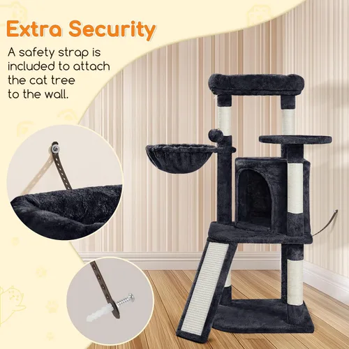Miniatura 7 de Yaheetech Árbol para gatos, torre para gatos de 42 pulgadas para gatitos de interior, casa de juegos para mascotas con percha grande y postes Negro