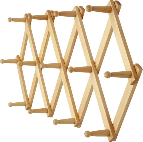 Miniatura 13 de Dseap Acordeón de pared: Perchero de pared expandible de madera de 16" de alto, soporte para sombreros, gancho de acordeón para gorras de béisbol
