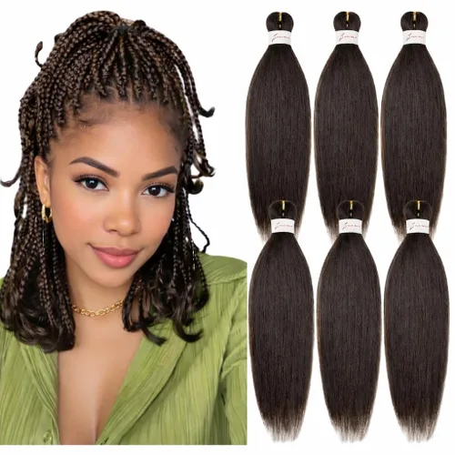 Miniatura 46 de Cabello trenzado preestirado, cabello trenzado degradado de 24 pulgadas, 6 paquetes de ajuste de agua caliente, cabello sintético Yaki profesional