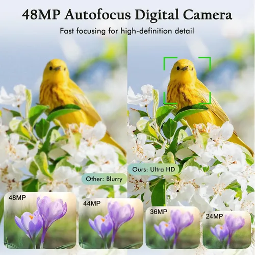 Miniatura 3 de Cámara digital 4K para fotografía con lente frontal y trasera, cámara de enfoque automático de 48 MP con flash, antivibración y zoom de 16X