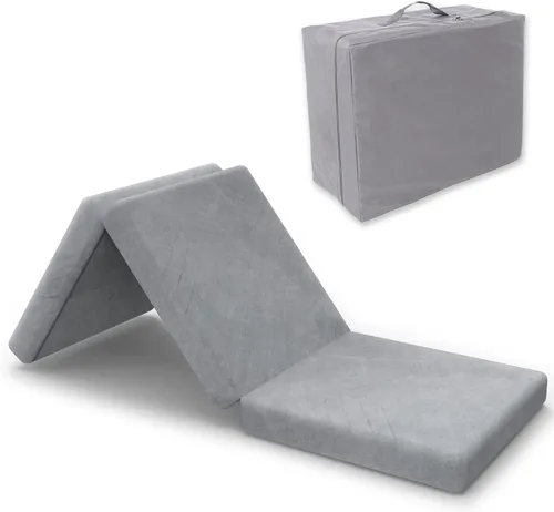 SINWEEK Colchón plegable de espuma viscoelástica individual de 4" con bolsa de almacenamiento - Cubrecolchón de suelo plegable triple, almohadilla