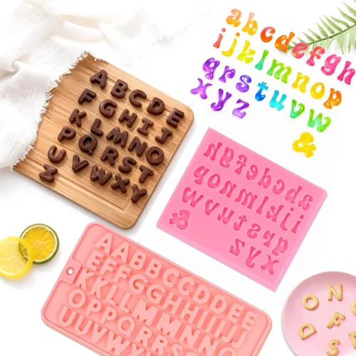 Miniatura 8 de 6 PIEZAS Moldes de Chocolate, Letras Números Moldes de Chocolate de Silicona Reutilizables Moldes de Dulces del Alfabeto con Feliz Cumpleaños