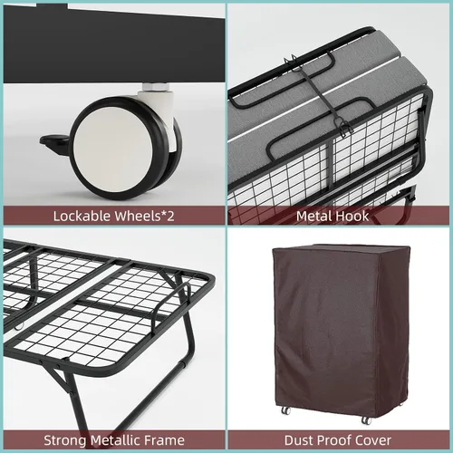 Miniatura 5 de MUTUN Cama plegable con colchón, 75 x 31 pulgadas, moderno, negro, colchón de espuma viscoelástica de 5 pulgadas, portátil, fácil de instalar