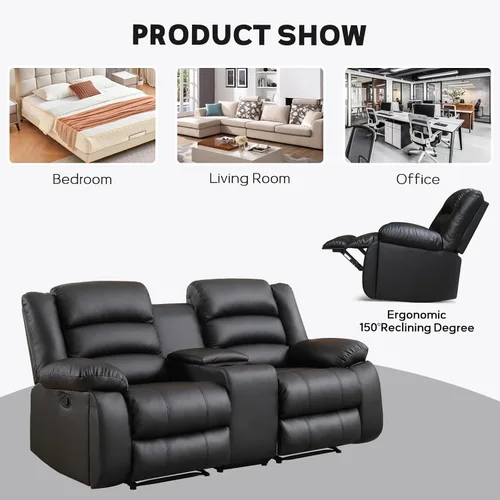 Miniatura 5 de EBELLO - Silla reclinable manual, silla reclinable de cuero sintético con portavasos ocultos, reposabrazos y respaldo acolchados, sofá individual
