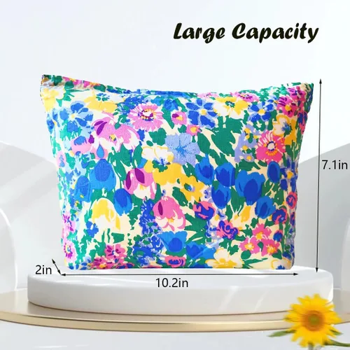 Miniatura 3 de Bolsa de maquillaje para mujer, bolsa de cosméticos de lona con cremallera, bolsa de maquillaje pequeña, bolsa de maquillaje floral, organizador