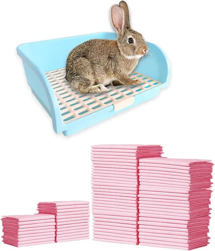 Inodoro grande de rata pequeña para mascotas y 100 almohadillas para orina de conejo, almohadillas de entrenamiento para inodoro de mascotas de 18 x