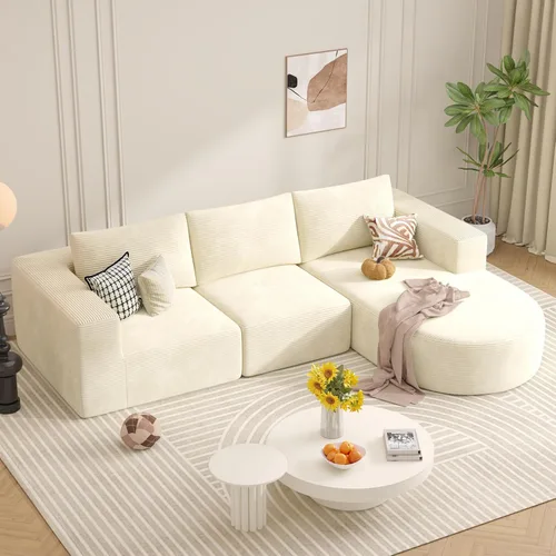 Sofá modular con diván en forma de L, sofá cama moderno seccional Cloud con asiento profundo, sofás de compresión de esponja, no requiere montaje