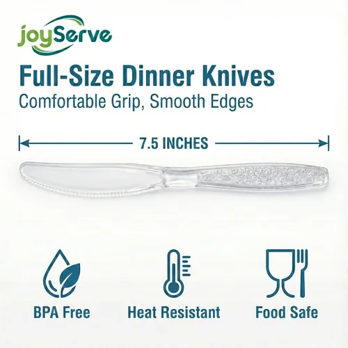 Miniatura 2 de JoyServe Cuchillos de plástico transparente resistentes, utensilios de fiesta resistentes al calor, sin BPA, cuchillos de plástico resistente