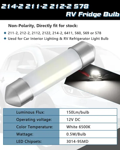 Miniatura 4 de Alopee Paquete de 6 bombillas LED 578 de 1.614 in, color blanco, sin polaridad, CC de 12 V, para refrigerador, caravana, remolque, cámper