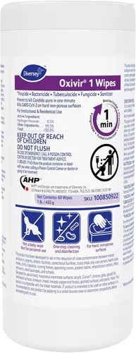 Oxivir Diversey 1 toallitas desinfectantes, limpiador de peróxido de hidrógeno AHP, limpiador multisuperficie para uso doméstico y comercial,
