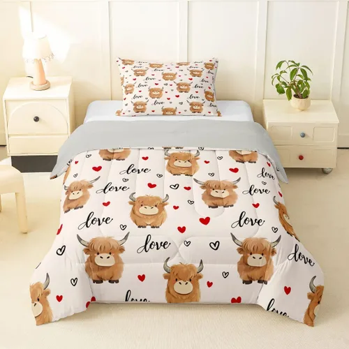 Miniatura 52 de Juego de ropa de cama de vaca de las tierras altas, edredón de ganado de las tierras altas, juego de edredón rosa floral de vaca occidental, juego