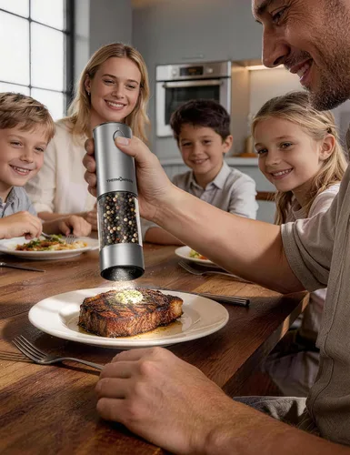 Miniatura 10 de ThermoMaven Juego de molinillo eléctrico de sal y pimienta de mayor capacidad, 3.7 fl oz, mezclador de sal y pimienta recargable con luz LED