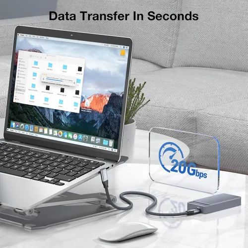 Miniatura 2 de Cable de datos USB C en ángulo descendente, 20 Gbps 90 grados en ángulo USB C 3.2 Gen2x2, cable de video 4K @144, cable de carga rápida PD de 100 W