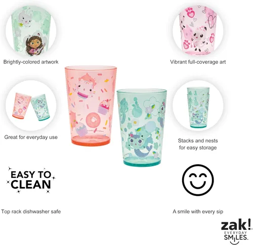 Miniatura 4 de Zak Designs DreamWorks Gabby's Dollhouse Juego de Vasos Anidables para el Hogar, Vasos de Plástico sin BPA de 14.5oz, Paquete de 4