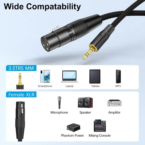 Miniatura 5 de HOSONGIN Cable XLR hembra a TRS macho de 3,5 mm sin equilibrio, conector de micrófono XLR hembra de 1/8 pulgadas para consola de mezcla, tableta