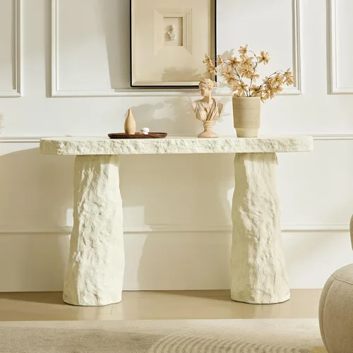 Miniatura 19 de Mesa consola de 57 pulgadas para entrada, moderna mesa de sofá, mesa de sofá rústica con diseño de patas cruzadas, mesa de chapa de acacia