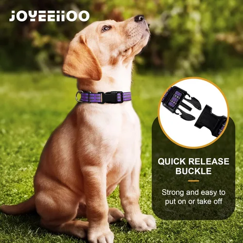 Miniatura 4 de Martingale - Collar para perro, collar reflectante de nailon ajustable con hebilla sin tirones, para perros pequeños, medianos y grandes (morado, L)