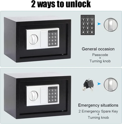 Miniatura 4 de Caja fuerte de seguridad para dinero, seguridad digital 0.33CF para oficina en casa, caja fuerte electrónica de acero con teclado, 12.2 x 7.8 x 7.8