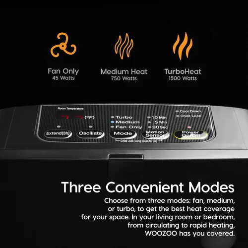 Miniatura 3 de IRIS USA WOOZOO - Calentador portátil oscilante de 1500 vatios con sensor de movimiento, ventilador de cerámica espacial para escritorio