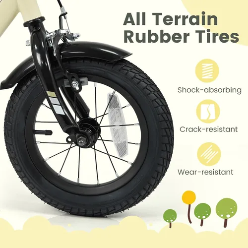 Miniatura 6 de BABY JOY Bicicleta para niños, bicicleta deportiva de 12 a 18 pulgadas con ruedas de entrenamiento extraíbles, asiento y manubrio ajustables, freno