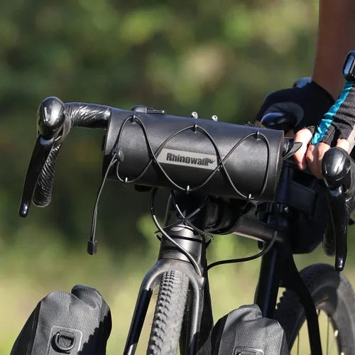 Miniatura 8 de Rhinowalk Bolsa de manillar impermeable para bicicleta, bolsa frontal de bicicleta, bolsa de almacenamiento enrollable Fram para bicicletas