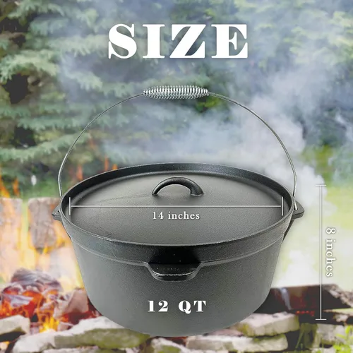 Miniatura 2 de Cuisiland Horno holandés de hierro fundido de 12 cuartos de galón con tapa de labio y asa de fianza – Olla grande pre-sazonada para cocinar al aire
