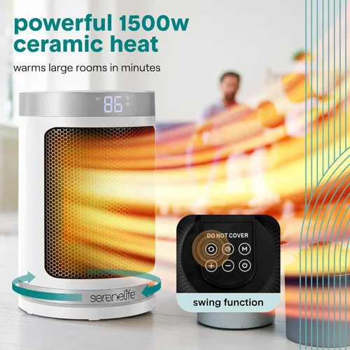 Miniatura 3 de SereneLife Calentador de espacio portátil – Calentador eléctrico de cerámica PTC de 1500 W con termostato, control remoto, temporizador de 12 horas
