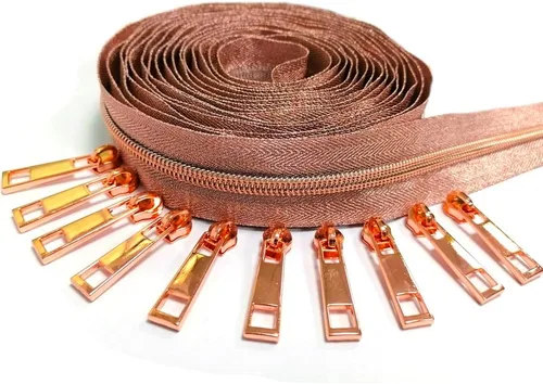 Miniatura 18 de Cremallera por Yarda 5# - Bobina Metálica de Nailon para Coser, Tapicería Plateada de 5 Yardas con 10 Tiradores de Oro Blanco para Manualidades
