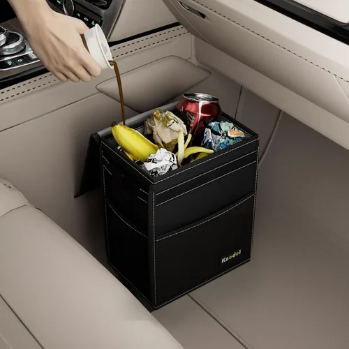 Miniatura 6 de Knodel - Papelera para coche, impermeable, con tapa, a prueba de fugas, bolsa de basura para coche, para colgar. Negro