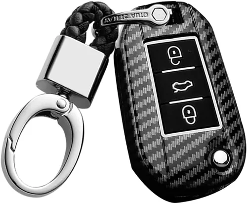Miniatura 9 de ontto Soporte para llave de coche compatible con Peugeot 208 301 308 508 2008 3008 plegable con diseño de carbono para llave de automóvil