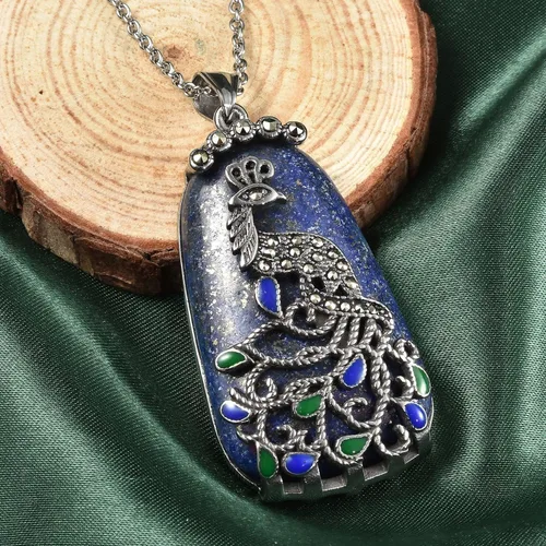 Miniatura 2 de Shop LC - Collar de lapislázuli azul para mujer, colgante de piedra natural, cadena estética de cristal curativo de 20 pulgadas, Metal, No es una