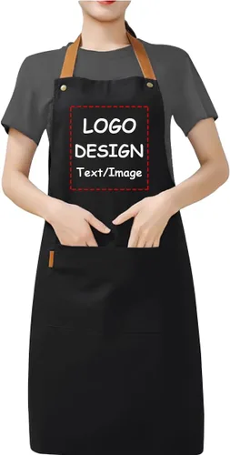 Miniatura 14 de Delantal personalizado personalizado Ropa de trabajo tela para hombres mujeres cocina delantales con bolsillos nombre texto logotipo imagen