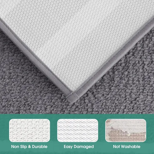Miniatura 5 de HOMEIDEAS Juego de 2 alfombras de baño, a rayas, súper absorbentes, de microfibra suave, antideslizantes, lavables, para ducha y bañera (gris)