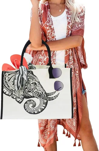 Miniatura 6 de Bolsas de lona grandes personalizadas, bolsas de playa reutilizables, regalos para mujeres, cumpleaños, con bolsillo interior, mandala