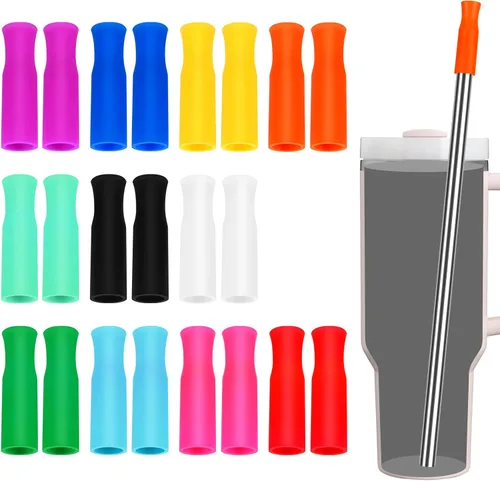 Miniatura 13 de 22 piezas de puntas de pajitas reutilizables, puntas de pajitas de silicona, cubiertas de puntas de pajitas de grado alimenticio multicolor, solo