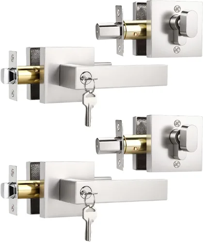 Miniatura 25 de KNOBWELL - Pomo resistente para puertas exteriores con cerradura de seguridad de doble llave y cuadrada; juego de picaportes para puertas