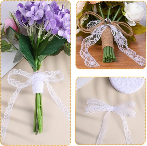 Miniatura 5 de Cinta de encaje vintage de 60 yardas x 0.5 pulgadas, borde de encaje de ganchillo, borde de encaje de algodón, para paquete de regalo, costura