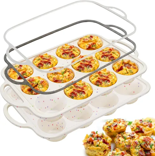 Miniatura 8 de Juome Moldes de silicona para mordeduras de huevo, 12 tazas de moldes de silicona para magdalenas para hornear, molde de silicona antiadherente